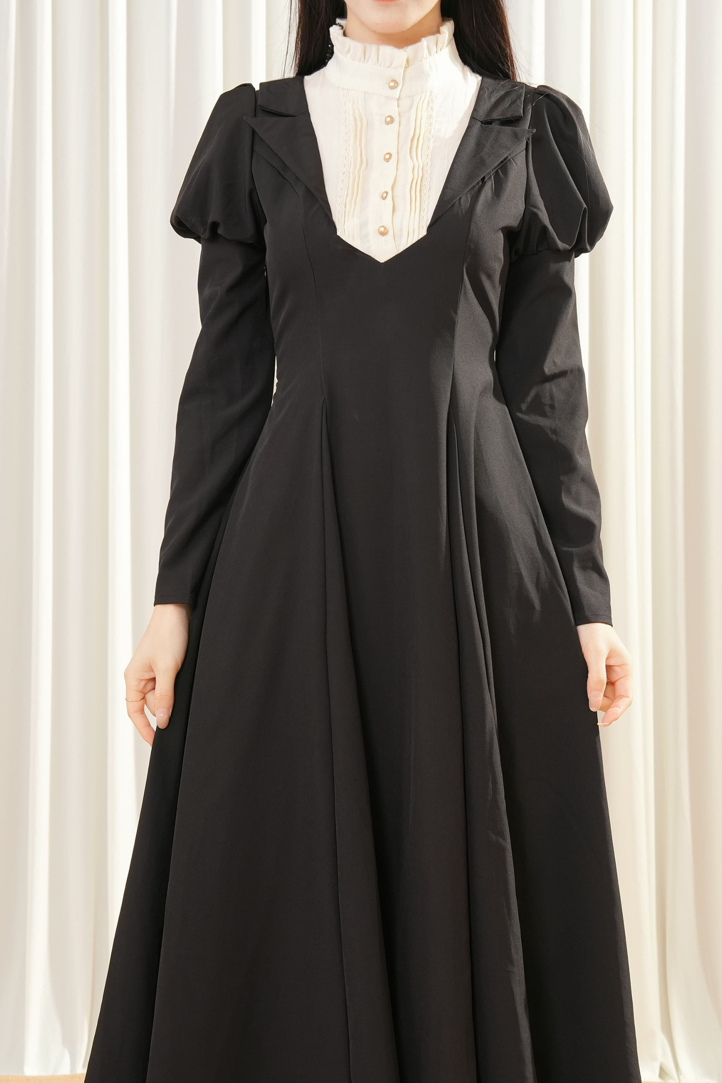 ダークメイドパフスリーブロングドレス