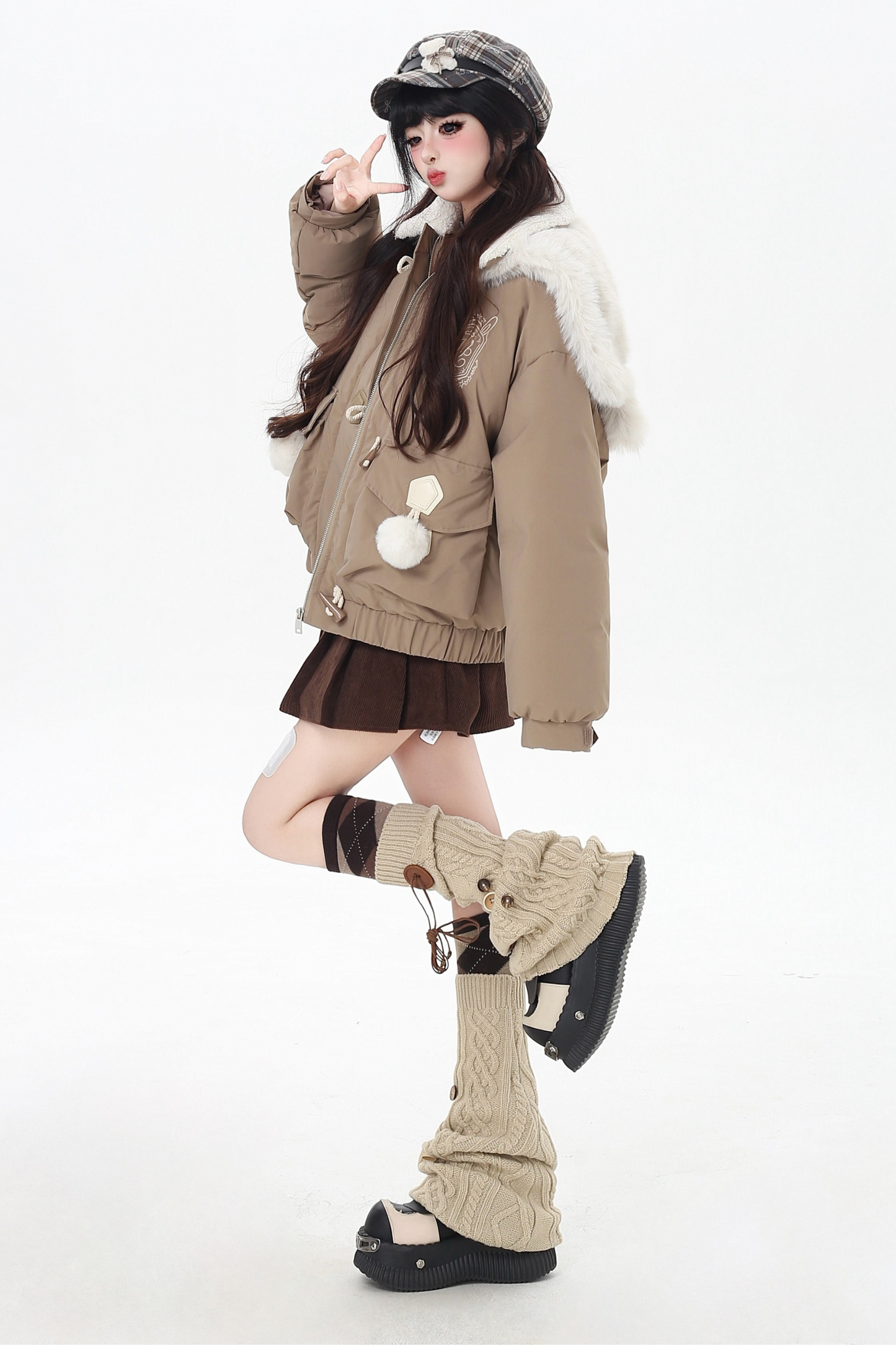 Bear Sailor Fur Collar Duffle Jacket