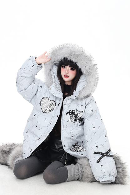Dark rabbit design fur hooded jacket