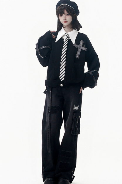 クロストリムカーディガン+シャツ+ネクタイ+パンツ