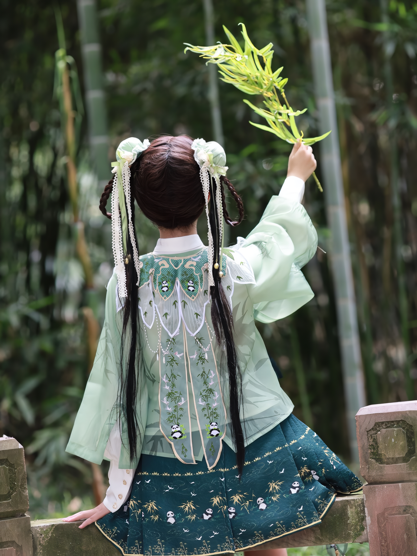 Japanese Pattern Green Panda China Lolita Set