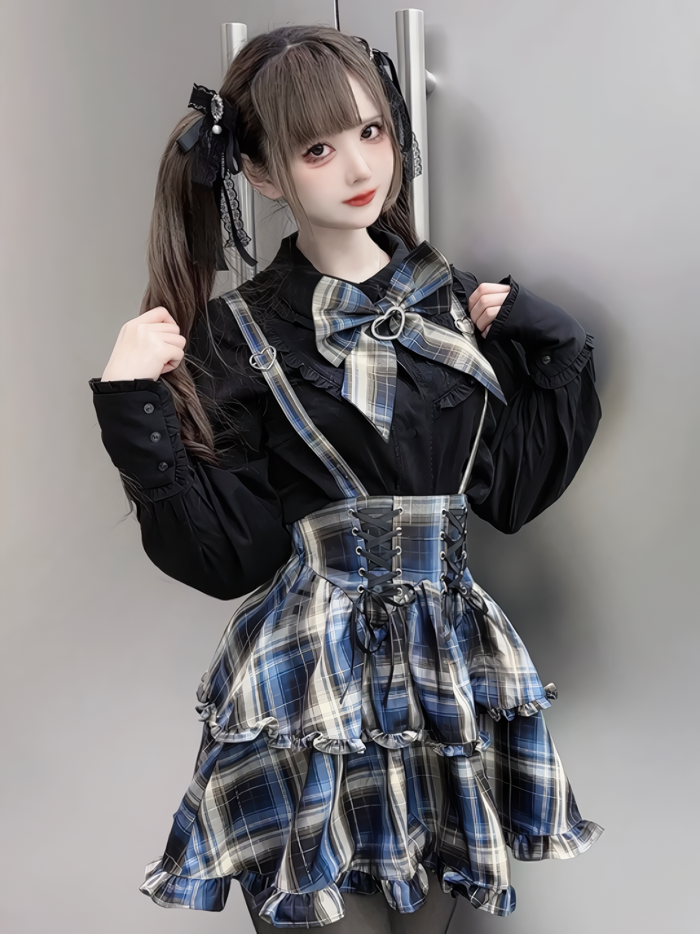 サブカル地雷ブラウス+チェックサスペンダースカート+ブレザー – Belchic サブカル地雷ブラウス+チェックサスペンダースカート+ブレザー – Belchic