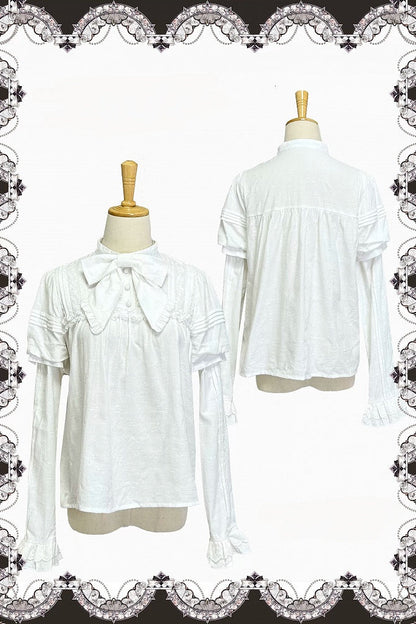 【10月3日予約締切】Black/White Elegant Gothic Lace Puff Sleeve Shirt with Detachable Sleeves and Bow Tie