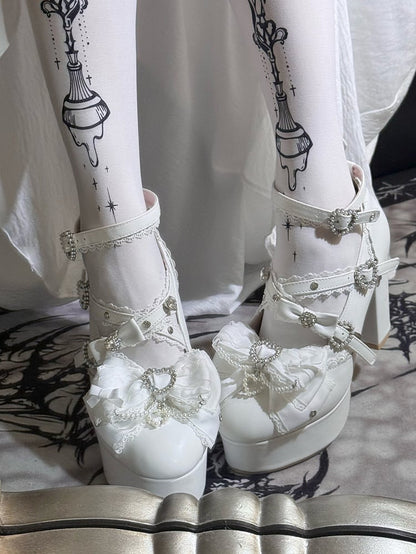 【12月12日予約締切】ジェムストーンパールリボンロリータハイヒール