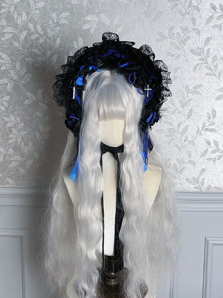 Black Mist Banquet Gothic Cross Rose Bonnet + Veil + Brooch