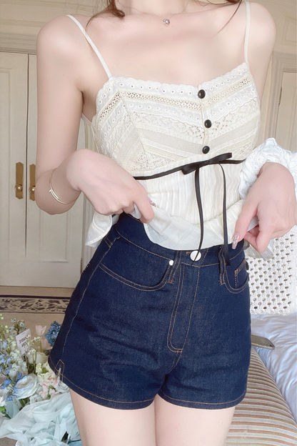 スウィートレースリボンキャミソールトップス＋ショートパンツ