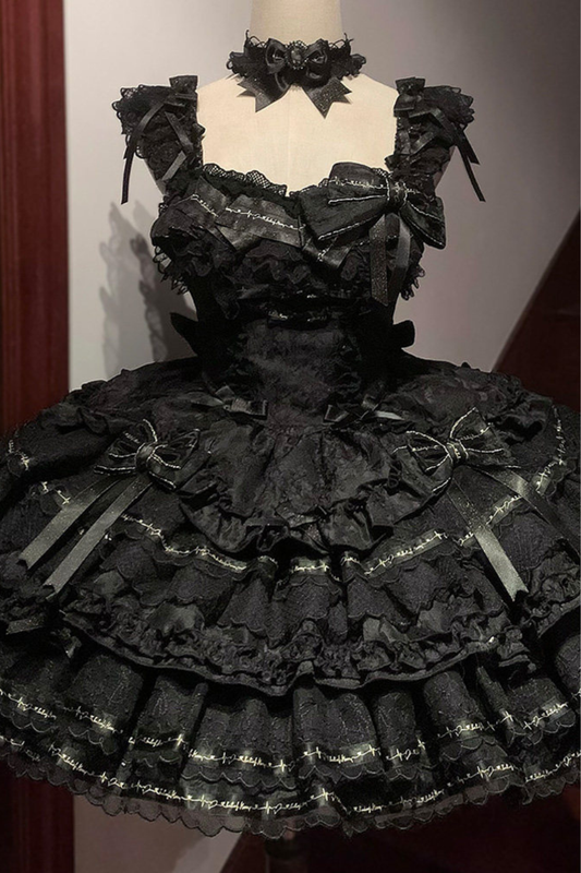 【Vorbestellung】Trikolore Dark Gothic Ribbon Kleid + Accessoires