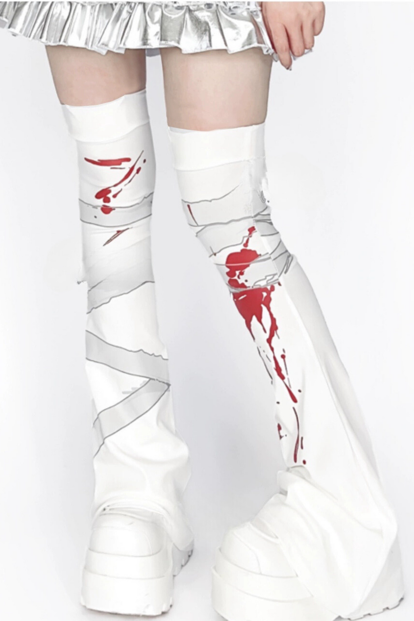 [Reserved product] Subcar bandage print high -leg socks