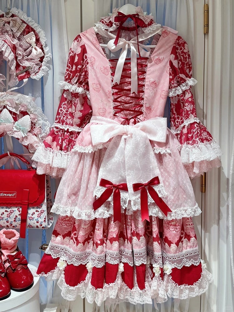 【6月26日予約締切】ストロベリーエンジェルスイートロリータプルアップチュールレイヤードOpドレス（ベルスリーブ付き）