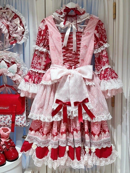 【6月26日予約締切】ストロベリーエンジェルスイートロリータプルアップチュールレイヤードOpドレス（ベルスリーブ付き）