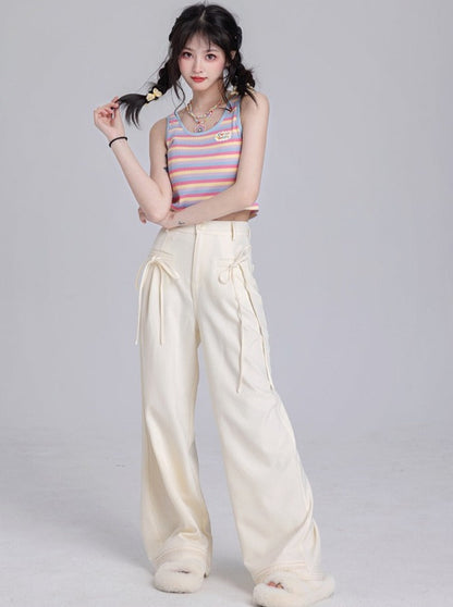 Loose Straight Waffle Casual Pants