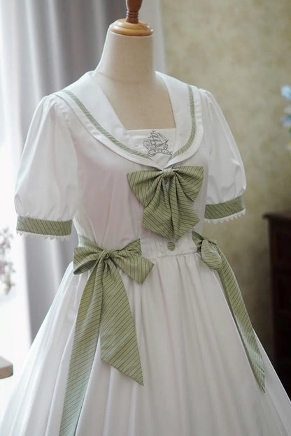 [Reservierungsschluss 28. Juni] 5 Farben/Sailor-Lolita-Streifenkleid mit Schleife und Puffärmeln