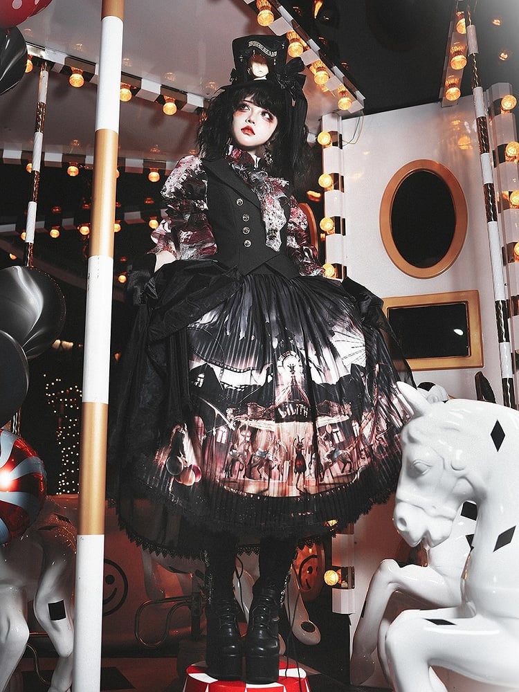 【12月10日予約締切】Bloodstainedプリントフリルスタンドカラー姫袖シャツ