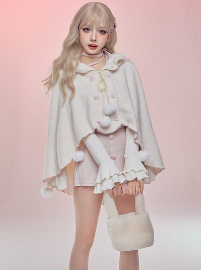 Snowflake Elf White Cape + Ribbon Top + Short Skirt