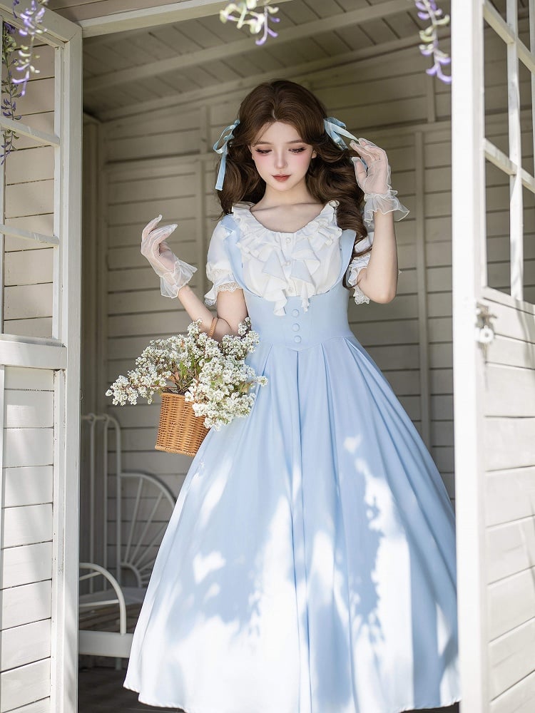 [Pre-order Deadline: April 14] Classic Lapel Shoulder Sweet Lolita Corset Long Suspender Dress