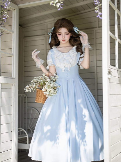 [Pre-order Deadline: April 14] Classic Lapel Shoulder Sweet Lolita Corset Long Suspender Dress