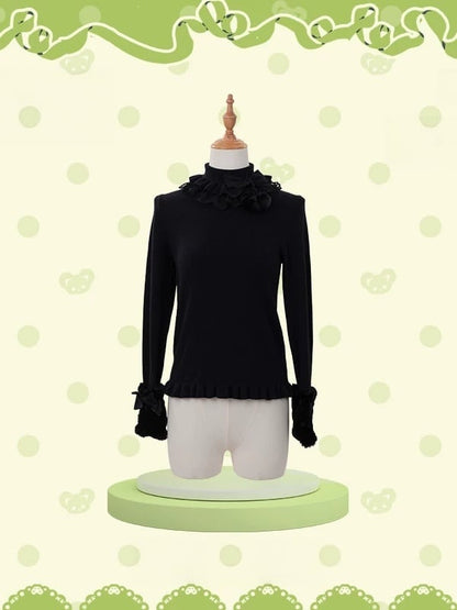 [Pre-order Deadline: October 25] 4 Colors Sweet Lolita Frill High-Neck Long-Sleeve Knit Top