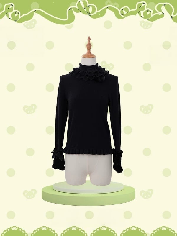 [Pre-order Deadline: October 25] 4 Colors Sweet Lolita Frill High-Neck Long-Sleeve Knit Top