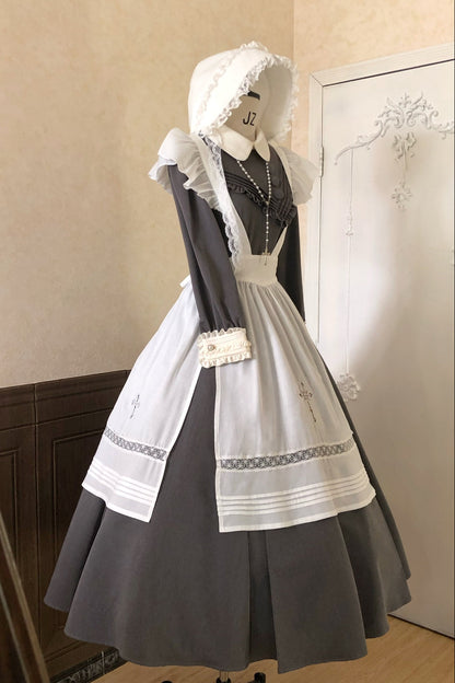 【12月21日予約締切】クラシックロリータ修道女ロングドレス＋クロスフリルエプロン＋ボンネット