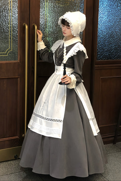 【12月21日予約締切】クラシックロリータ修道女ロングドレス＋クロスフリルエプロン＋ボンネット