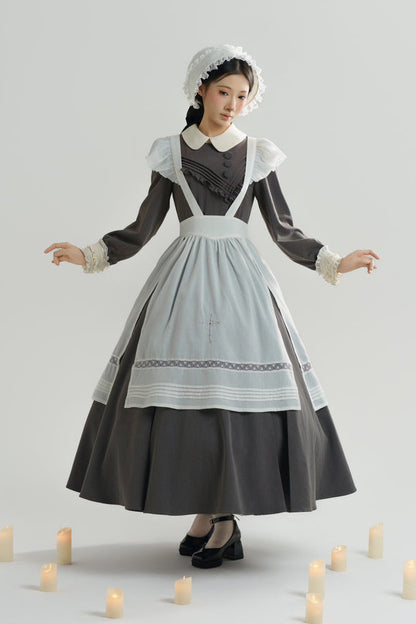 【12月21日予約締切】クラシックロリータ修道女ロングドレス＋クロスフリルエプロン＋ボンネット