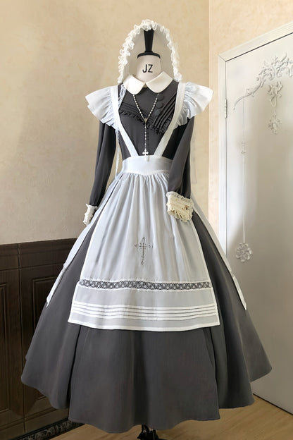 【12月21日予約締切】クラシックロリータ修道女ロングドレス＋クロスフリルエプロン＋ボンネット