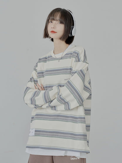 Loose Round Neck Striped Striped T