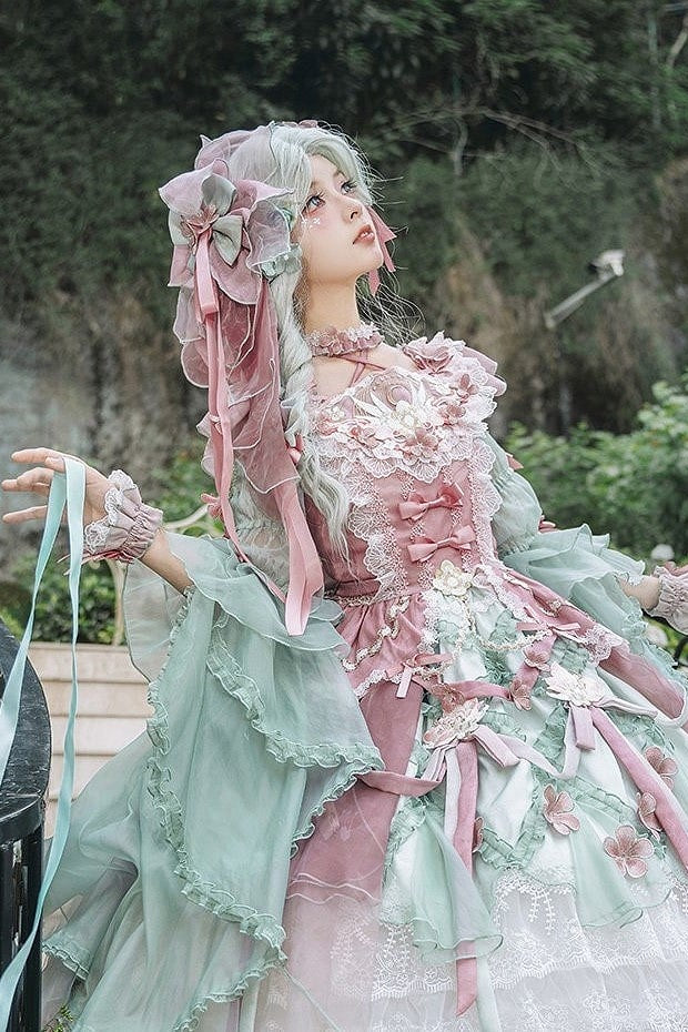 [Scadenza prenotazione 28 giugno] Accessori della serie sweet lolita floreale rosa x verde/rosso/viola/verde (choker, copricapo con velo floreale, fermagli per capelli, polsini da polso)