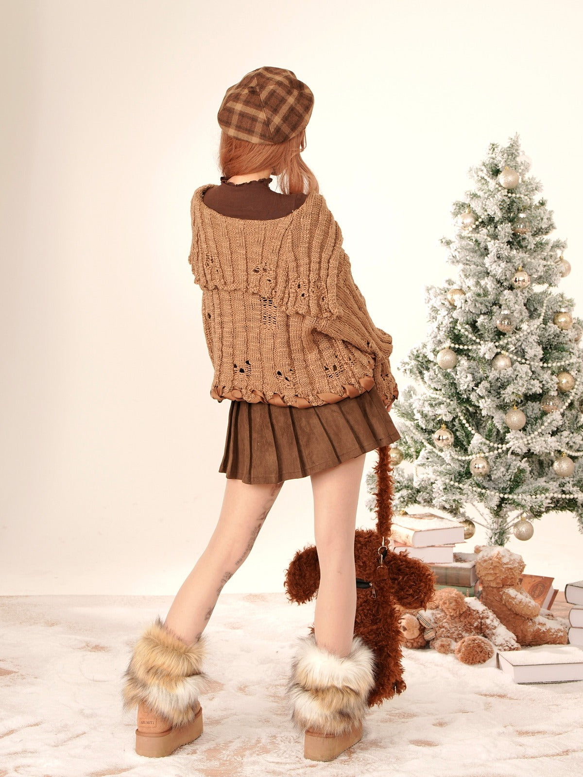 French Khaki Short Girly Knit Cardigan