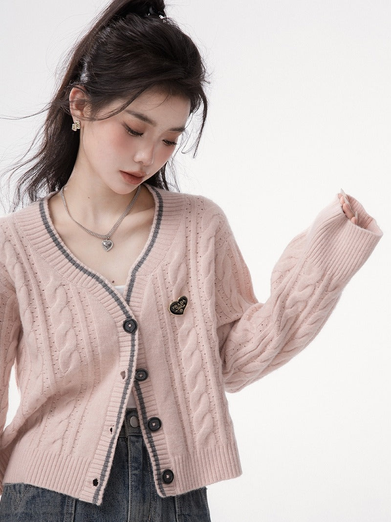 Dorothy Pink Short Style Eyelet Casual Slim Cardigan