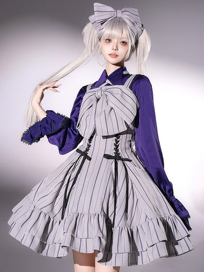 【12月29日予約締切】ゴシックロリータストライプリボンサスドレス