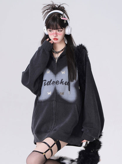 Butterfly Zipper Over Hooded Hoodie