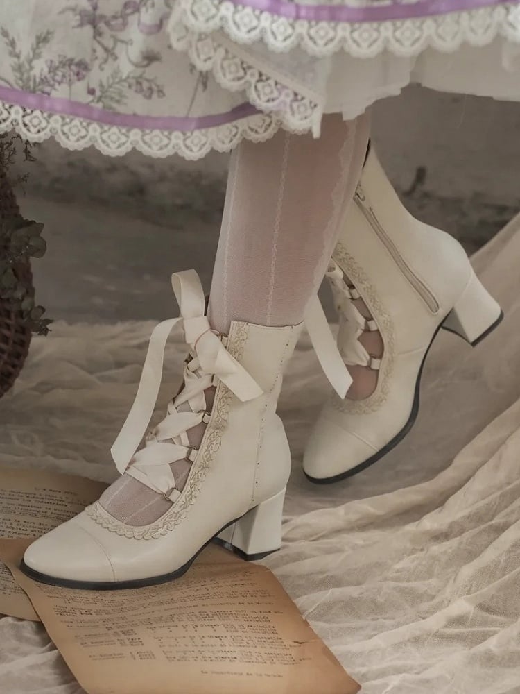 【12月26日予約締切】エレガントアンティークロリータレースアップブーツ