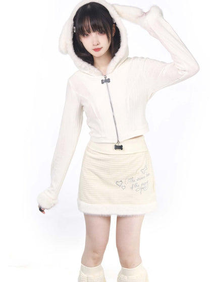 Pure 3D Dog Ear Knit Jacket Balloon Vest Skirt Special Set