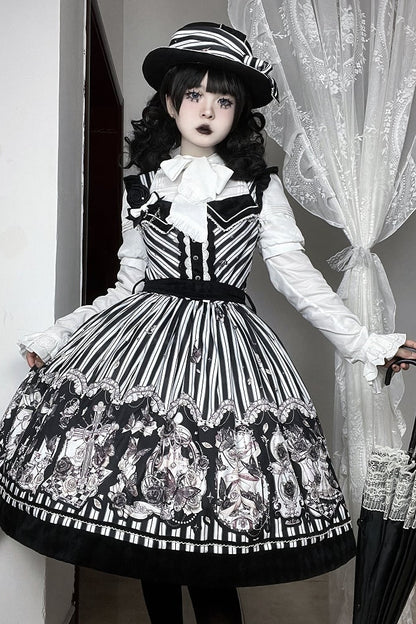 【10月3日予約締切】Black/White Elegant Gothic Lace Puff Sleeve Shirt with Detachable Sleeves and Bow Tie