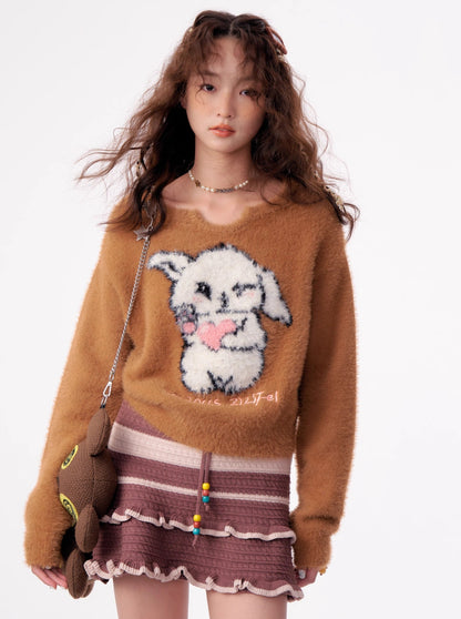 American Retro Wax Pullover Milk Type Fur Tops