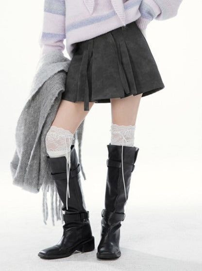 Lava Gray Short Leather Skirt Winter Style