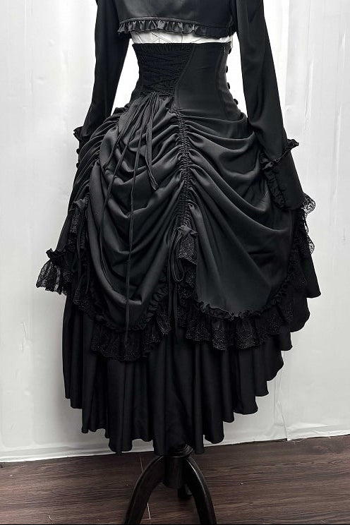 【3月6日予約締切】ダークゴシックブラックコルセットレイヤードプルアップスカート