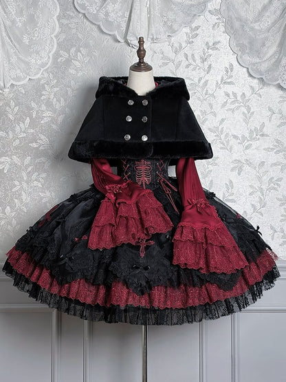 【12月8日予約締切】Black Mist Banquet ゴシックフーディーファーケープコート＋クロスチェーンブローチ