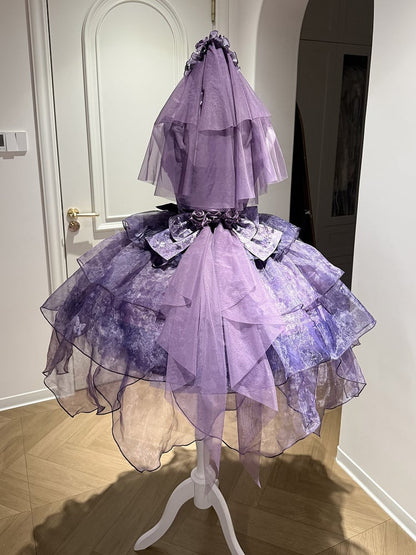 [Pre-order Deadline: May 23] Wisteria Purple Ribbon Tulle Tiered Fairy Corset JKS Dress