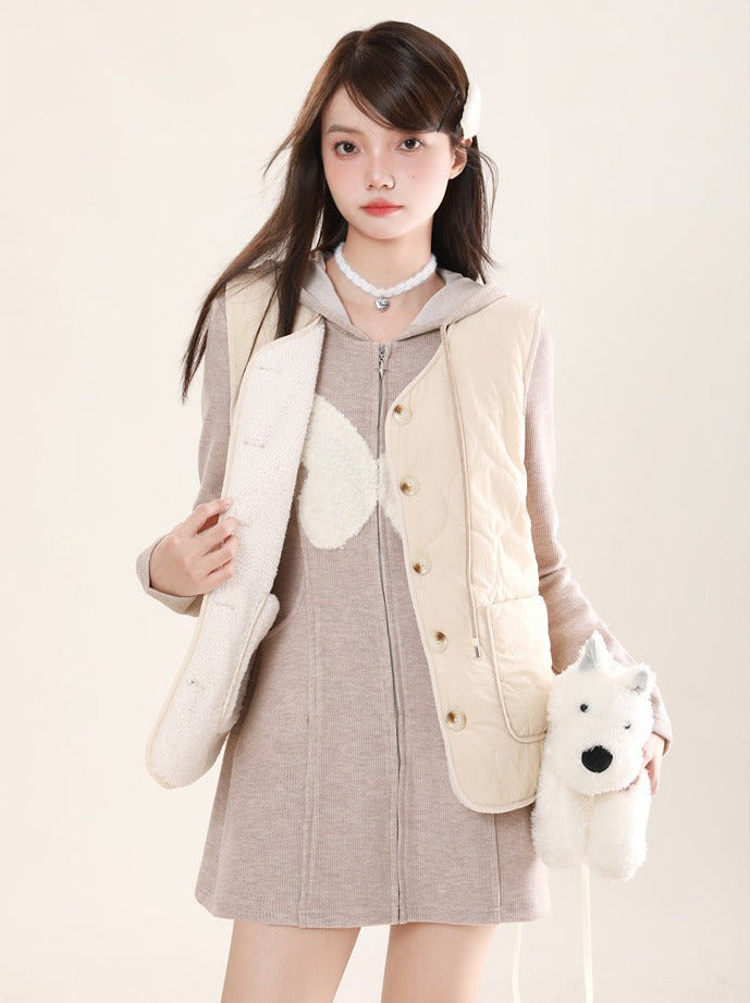 butterfly hooded zip knit dress