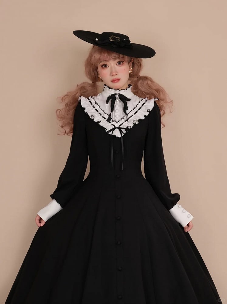 【Reservation deadline February 23】Classic Elegant Series Frill Stand Collar Flare Long Dress