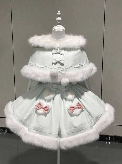 【12月19日予約締切】Sweet Dream Rabbitミントグリーンうさ耳フーディーファーケープ＋OPドレス＋サスペンダードレス＋インナートップス