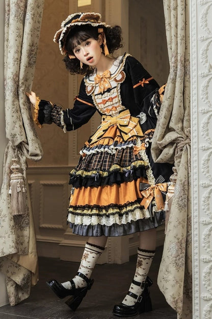 [Reservierungsschluss 8. September] Classic Bear Lolita-Stufenkleid mit weißem Kragen, Karomuster, Spitze und Schleife+Vintage-JSK-Kleid mit Teddybär-Print und Spitze+Vintage-Lolita-Kleid mit Teddybär-Print, Karokragen und klassischem Karomuster