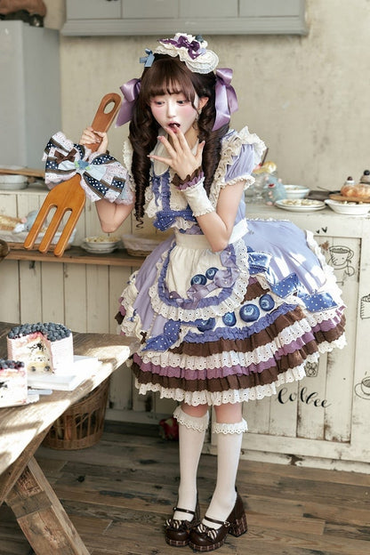 【8月8日予約締切】ブルーベリーカフェロリータOPドレス（ショート・ロング）＋エプロン＋ケーキミニハット