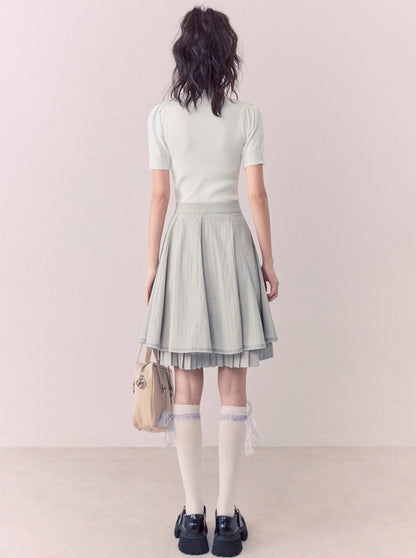 Light Gray Sweet French College Skirt