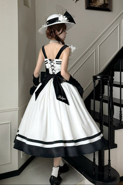 【Reservierungsschluss 29. Juli】Klassisches Schleifen-Elegant-Lolita-Stickerei-JKS-Kleid-Set (mit Korsage) + Zubehörset
