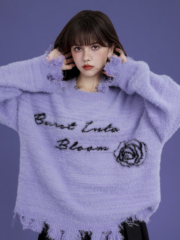 Girl Fighting Spirit Taro Purple Imitation Mink Tassel Letter Knit