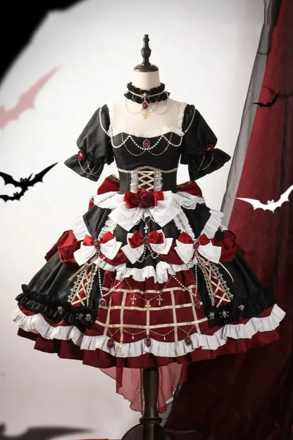 [Reservation product] Dark Pattern Gothic Gorgeous Elegant Dress [Short Long]