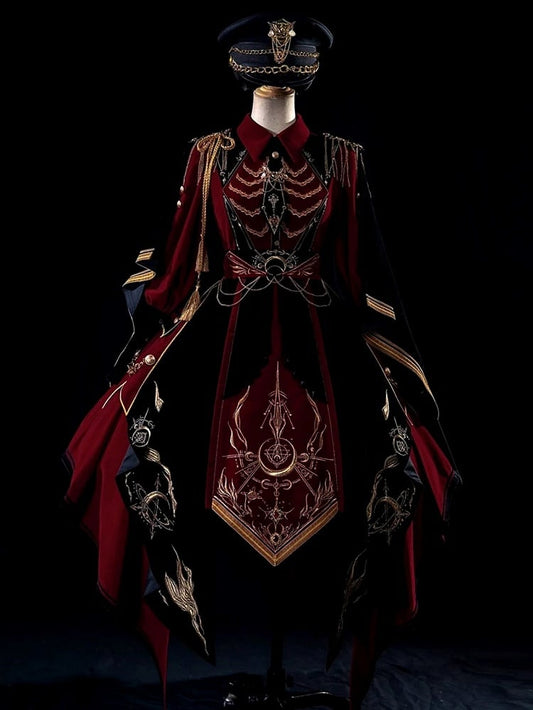 [Pre-order Deadline: November 16] Holy Army Red Black Embroidery Military Uniform Cape Dress Complete Set + Dress Set
